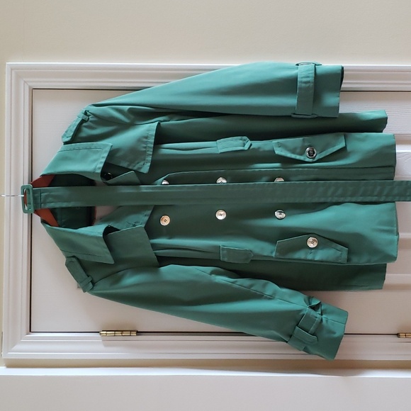 Calvin Klein Kelly Green Double Breasted Belted Trench Jacket / Coat Women's 1X - Picture 5 of 9